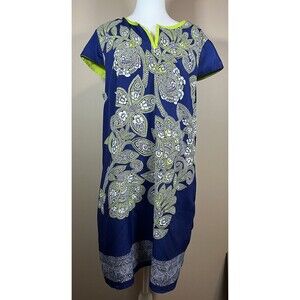 Luxology Womens Blue Boho Paisley Short Sleeve Shift Lined Dress sz 16 Polyester
